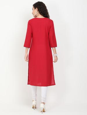 maroon rayon straight kurta - 17461800 - Standard Image - 3