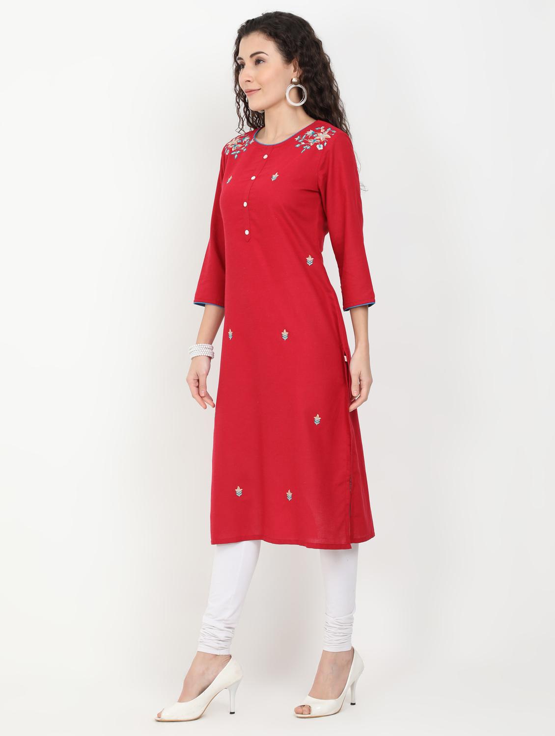 maroon rayon straight kurta - 17461800 - Zoom Image - 2