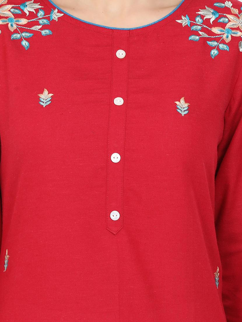 maroon rayon straight kurta - 17461800 - Zoom Image - 4