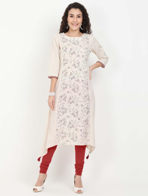 white cotton straight kurta - 17461801 - Very Small Image - 1