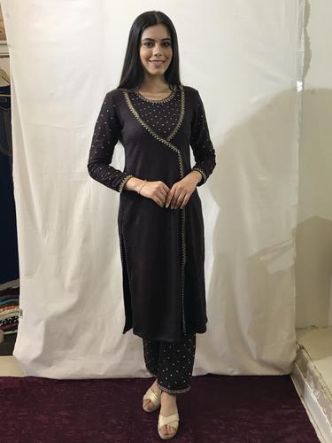 embroidered angrakha woolen kurta sets - 17461819 - Standard Image - 1