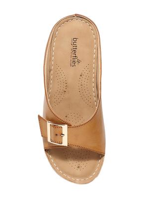 beige pu slip on sandals - 17461892 - Standard Image - 4