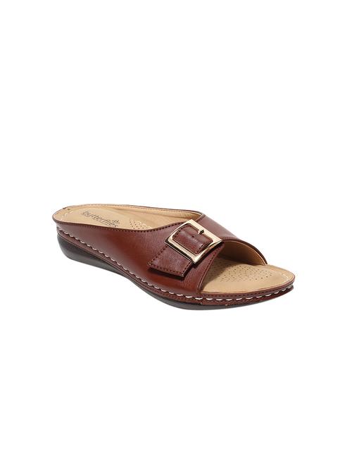 brown pu slip on sandals - 17461894 - Standard Image - 1