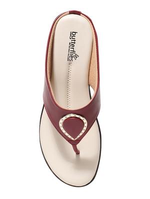 maroon pu slip on sandals - 17461919 - Standard Image - 4