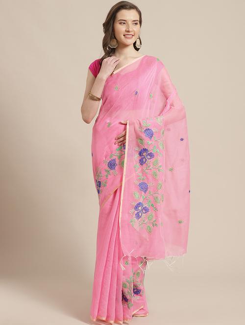 embroidered handloom saree with blouse - 17461957 - Standard Image - 1