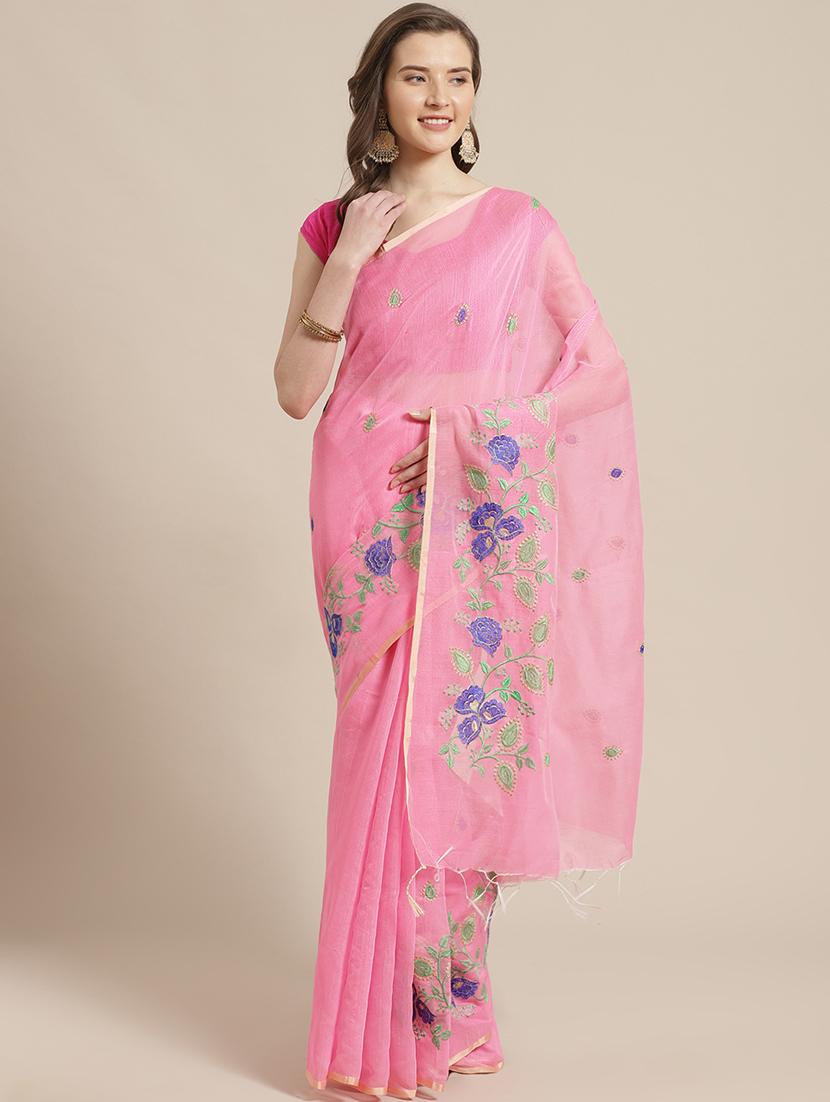 embroidered handloom saree with blouse - 17461957 - Zoom Image - 1