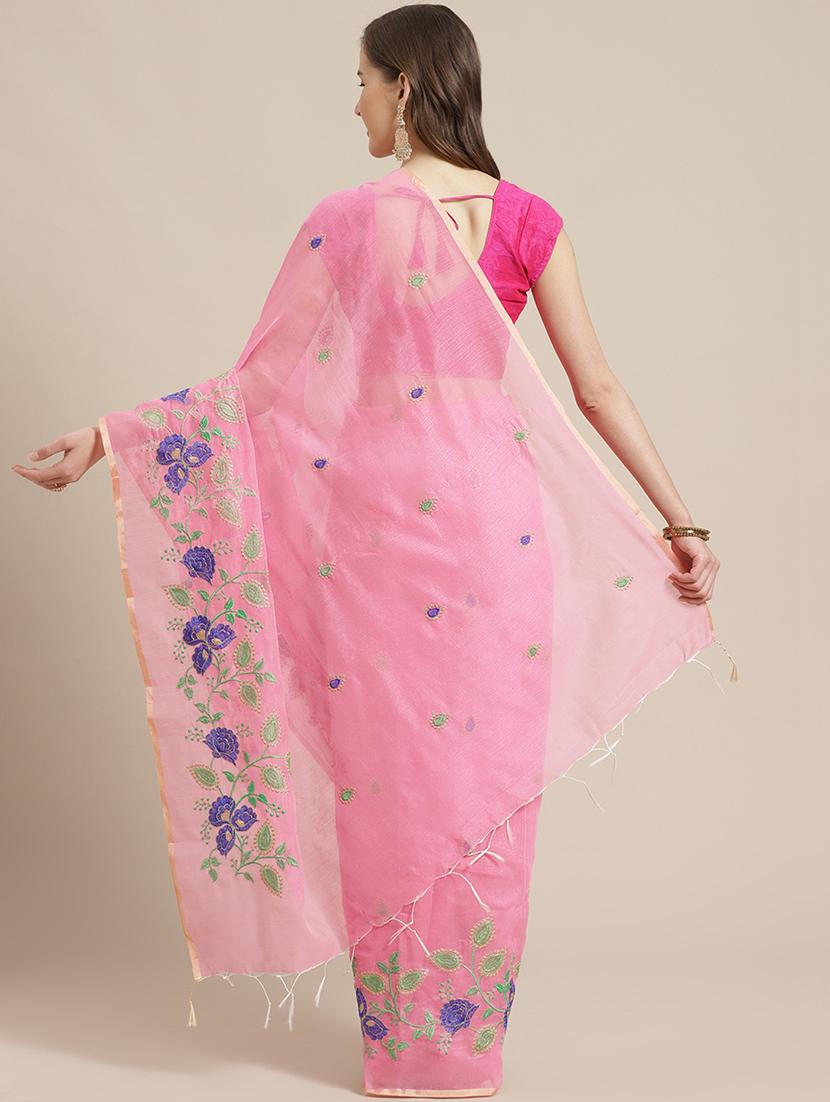embroidered handloom saree with blouse - 17461957 - Zoom Image - 2