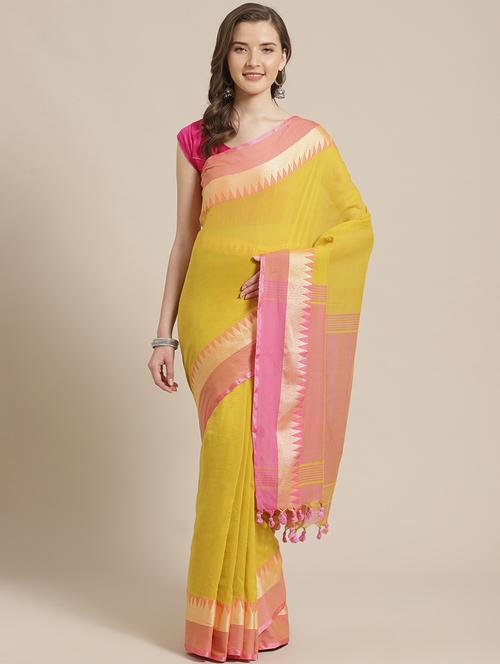 solid handloom saree with blouse - 17461959 - Standard Image - 1
