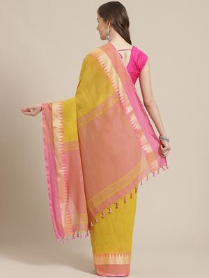 solid handloom saree with blouse - 17461959 - Standard Image - 2