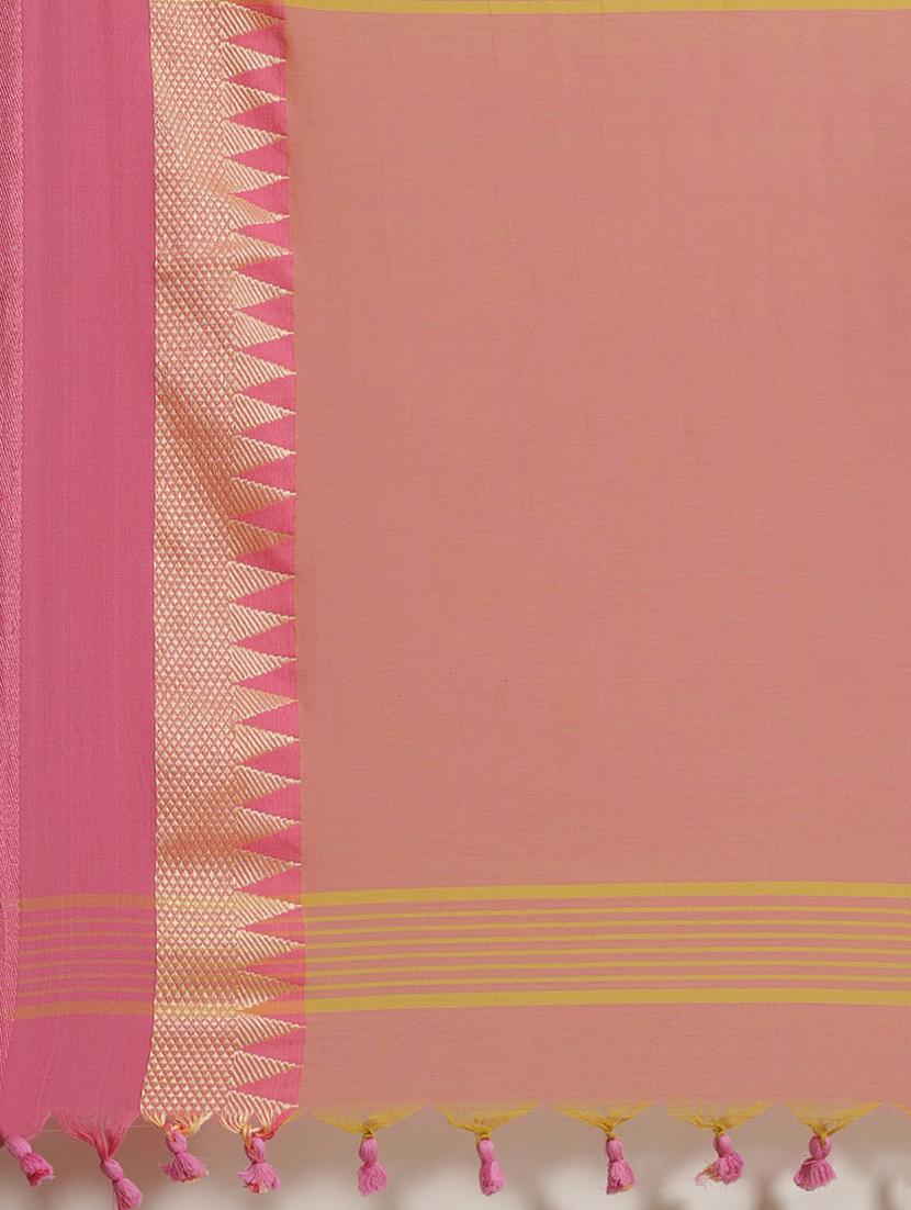 solid handloom saree with blouse - 17461959 - Zoom Image - 4