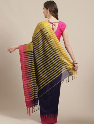 navy blue handloom saree with blouse - 17461962 - Standard Image - 2