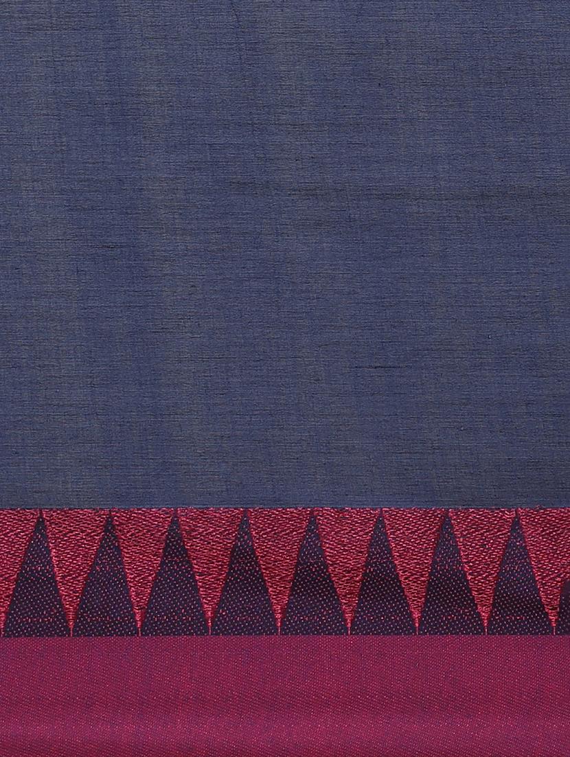navy blue handloom saree with blouse - 17461962 - Zoom Image - 5