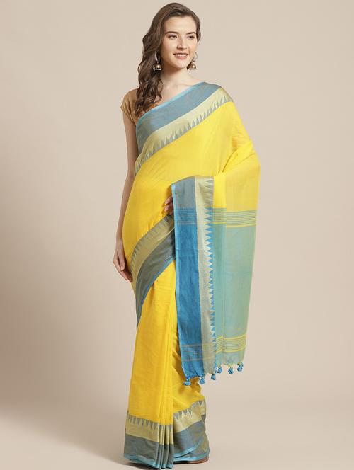 solid handloom saree with blouse - 17461967 - Very Small Image - 1