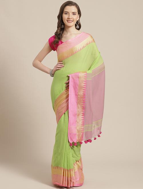 solid handloom saree with blouse - 17461975 - Very Small Image - 1