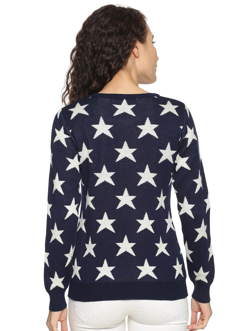 round neck star print pullover - 17462176 - Zoom Image - 3