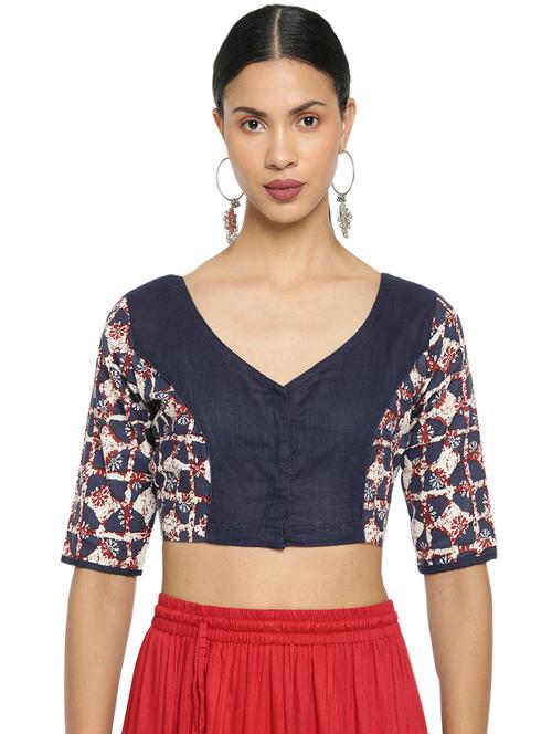 navy printed blouse - 17462208 - Standard Image - 1
