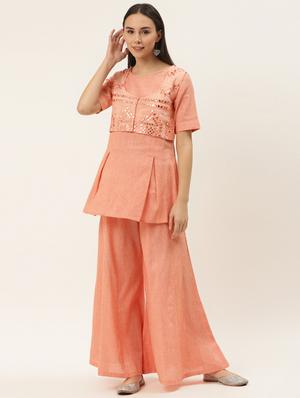 mirror work kurta palazzo set - 17462226 - Standard Image - 2