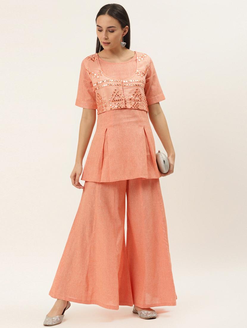 mirror work kurta palazzo set - 17462226 - Zoom Image - 1