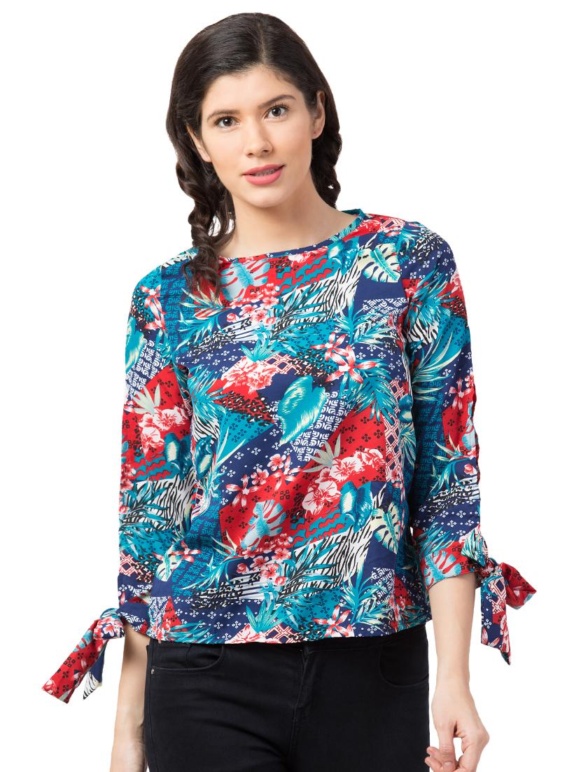 tie knot sleeved tropical top - 17462257 - Zoom Image - 1
