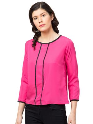 contrast piped round neck top - 17462277 - Standard Image - 2