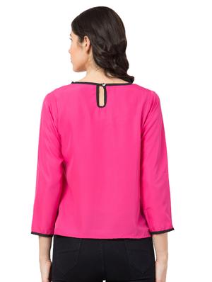 contrast piped round neck top - 17462277 - Standard Image - 3