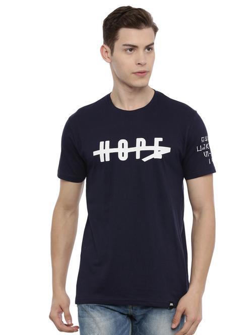 navy blue chest print t-shirt - 17462330 - Very Small Image - 1