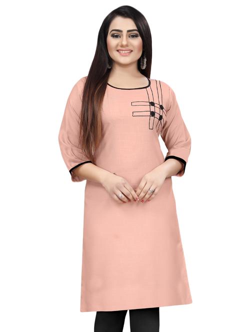 pink solid straight kurti - 17462400 - Standard Image - 1