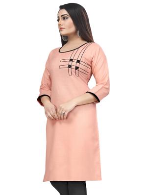 pink solid straight kurti - 17462400 - Standard Image - 2