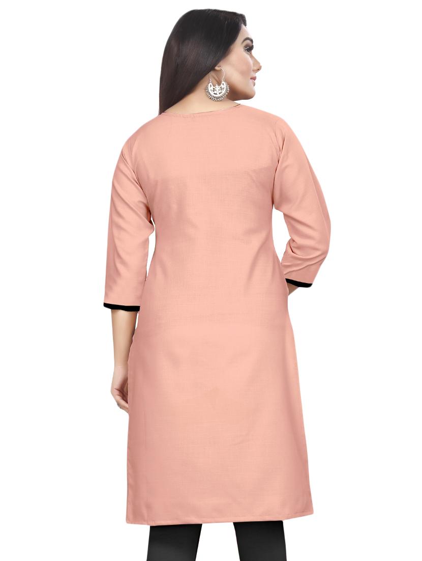 pink solid straight kurti - 17462400 - Zoom Image - 3