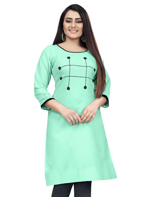 turquoise solid straight kurti - 17462403 - Standard Image - 1