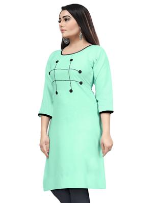 turquoise solid straight kurti - 17462403 - Standard Image - 2