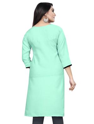 turquoise solid straight kurti - 17462403 - Standard Image - 3
