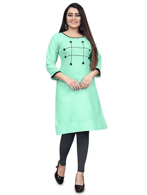 turquoise solid straight kurti - 17462403 - Standard Image - 4