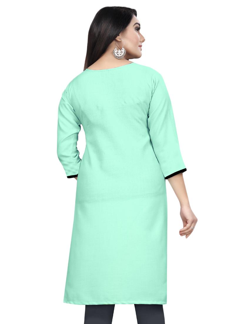 turquoise solid straight kurti - 17462403 - Zoom Image - 3