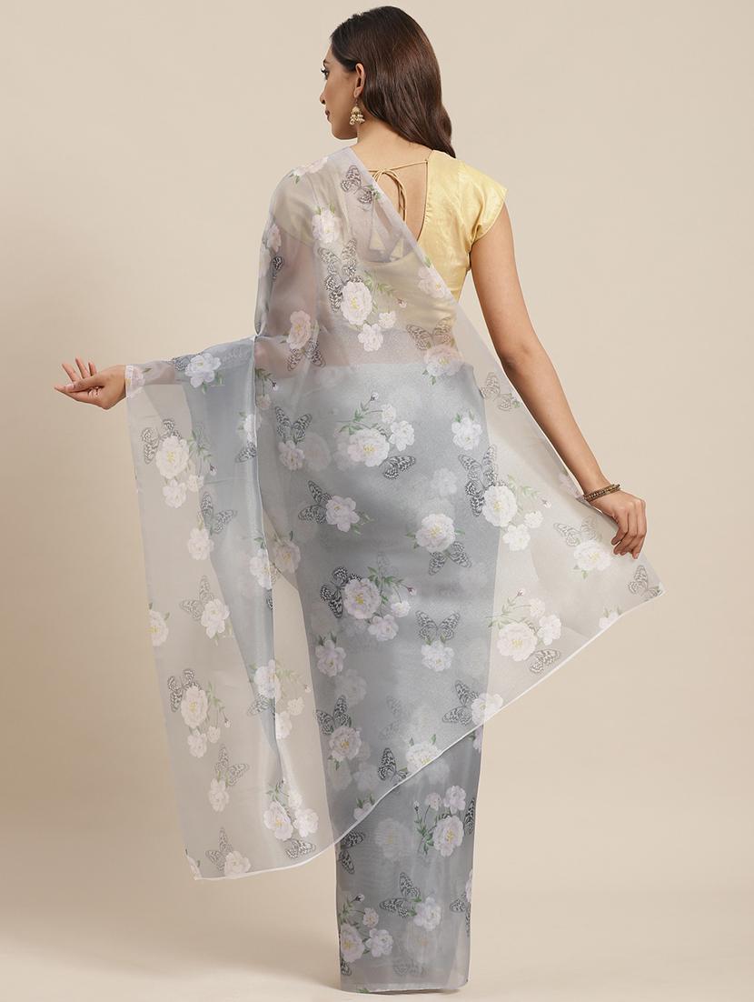 floral woven saree with blouse - 17462474 - Zoom Image - 2