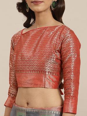 checkered banarasi saree with blouse - 17462480 - Standard Image - 3