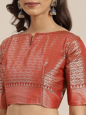checkered banarasi saree with blouse - 17462482 - Standard Image - 3