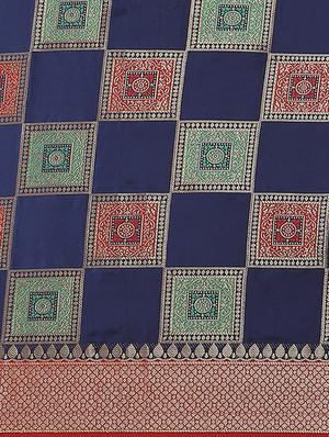 checkered banarasi saree with blouse - 17462482 - Standard Image - 4