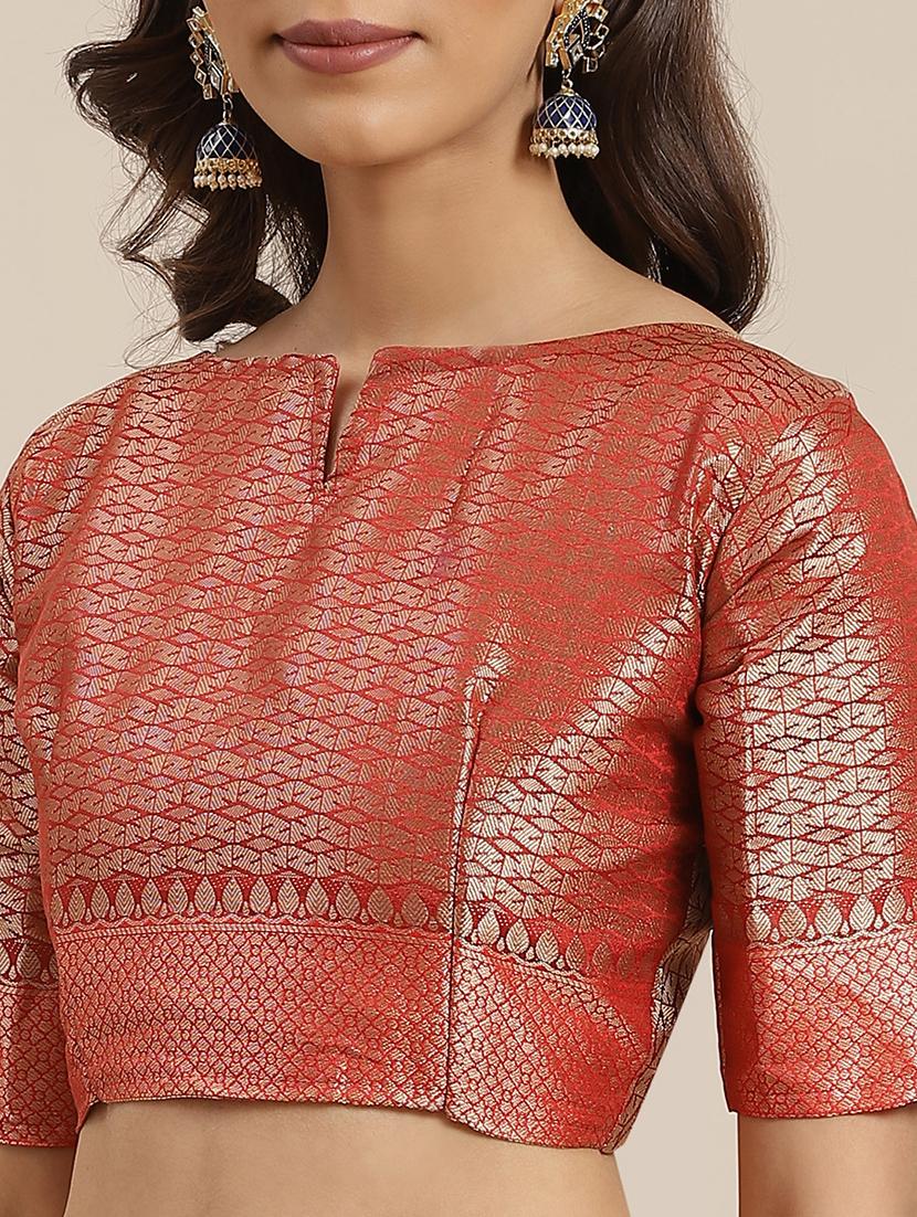 checkered banarasi saree with blouse - 17462482 - Zoom Image - 3