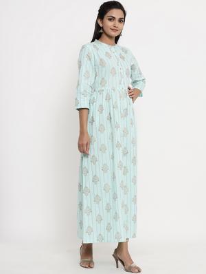 gold print flared kurta - 17462519 - Standard Image - 2