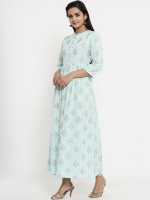 gold print flared kurta - 17462519 - Standard Image - 3