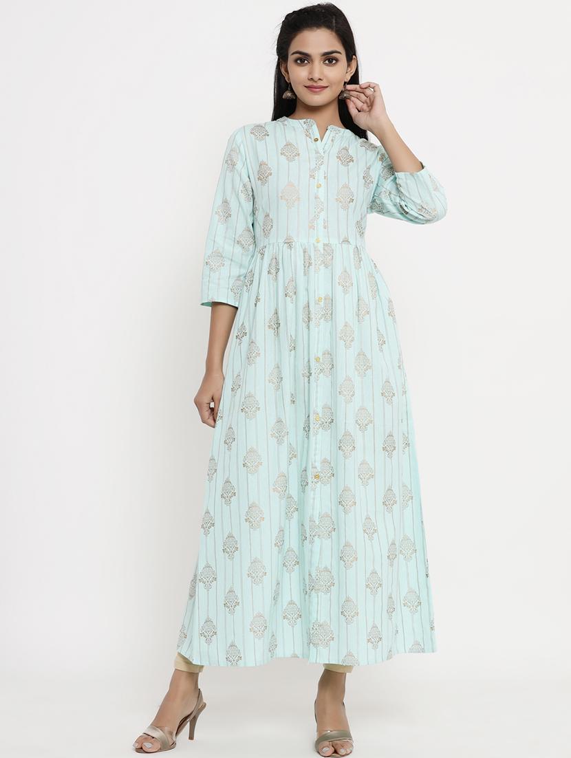 gold print flared kurta - 17462519 - Zoom Image - 1