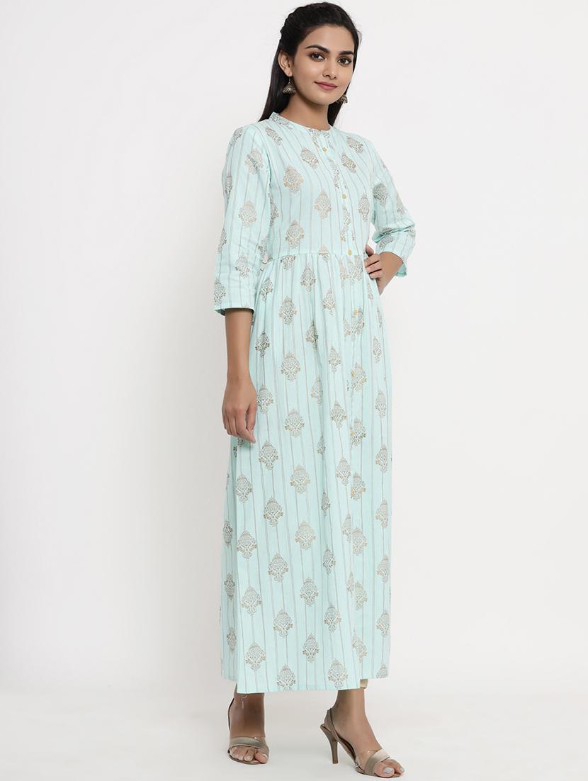 gold print flared kurta - 17462519 - Zoom Image - 2