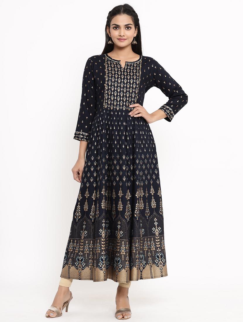 gold print anarkali kurta - 17462529 - Zoom Image - 1