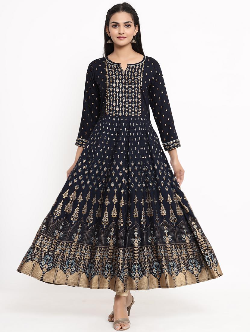 gold print anarkali kurta - 17462529 - Zoom Image - 3