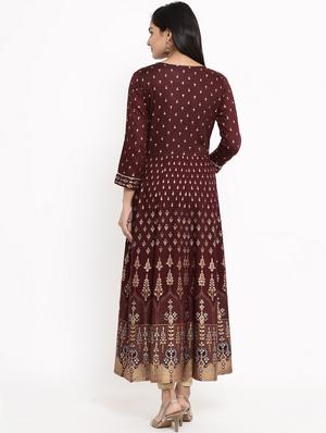 gold print anarkali kurta - 17462530 - Standard Image - 3