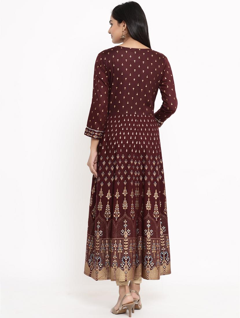 gold print anarkali kurta - 17462530 - Zoom Image - 3