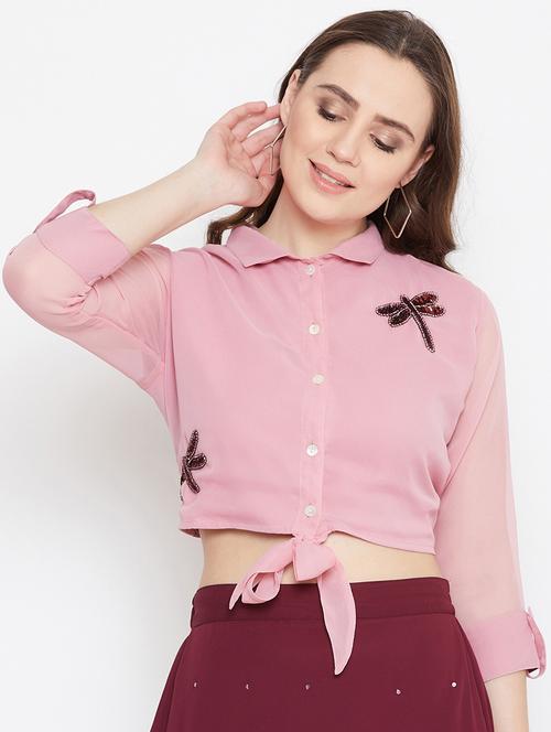 tie front embellished top - 17462650 - Standard Image - 1