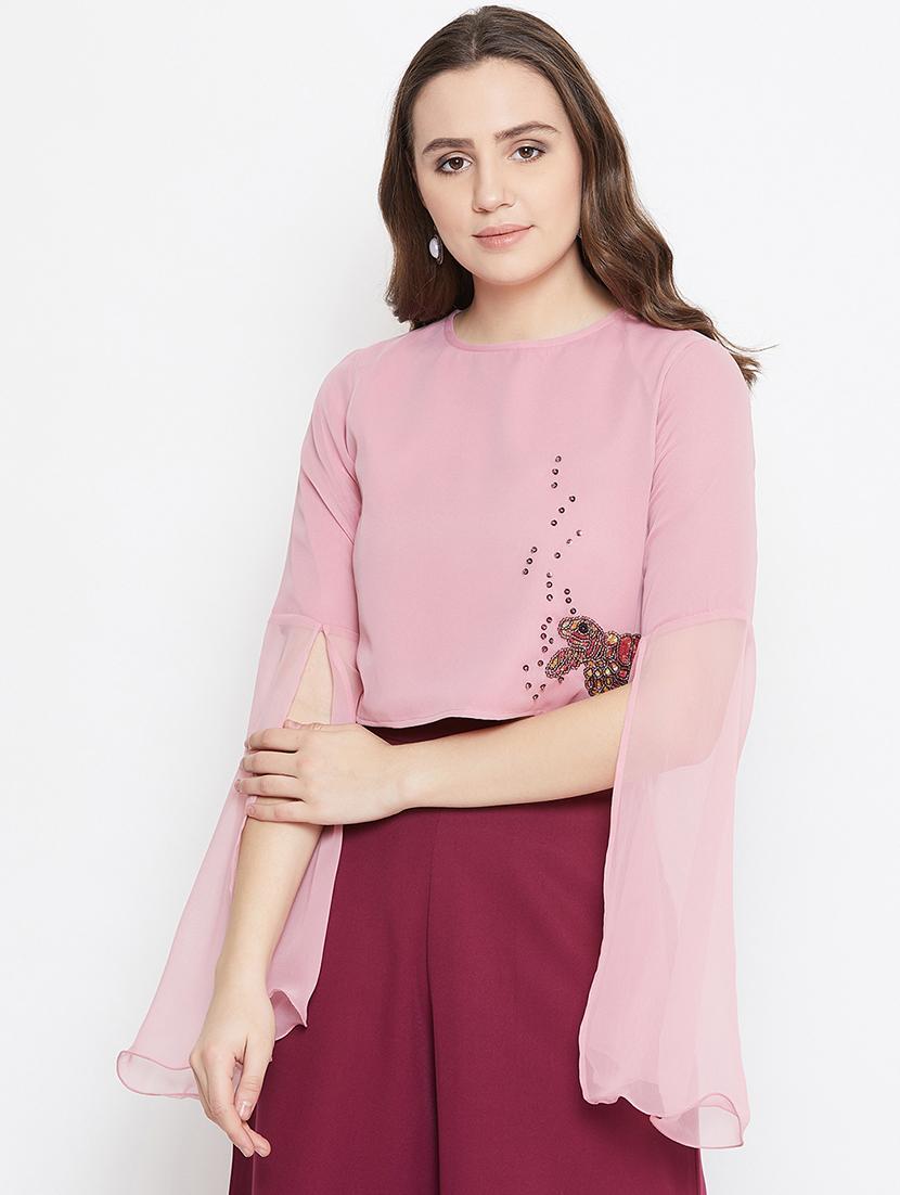 slit sleeved embellished top - 17462651 - Zoom Image - 1