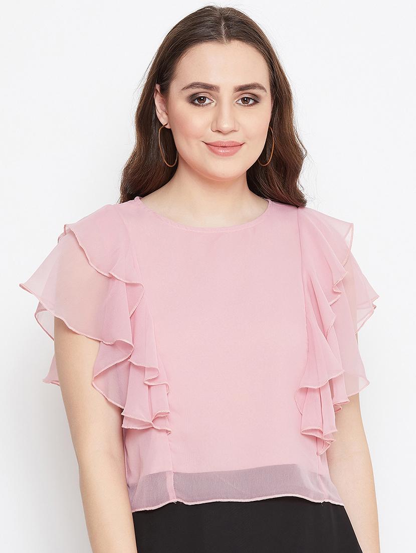 ruffle sleeved crop top - 17462653 - Zoom Image - 1